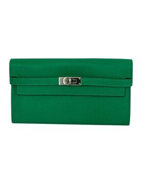 Hermes Chevre Mysore Kelly Longue Green Menthe Leather Wallet  